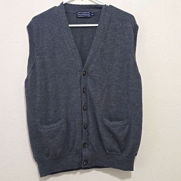 Mens Paul Fredrick Preppy Classic Merino Wool Cardigan Vest Grey XXL - Picture 1 of 9